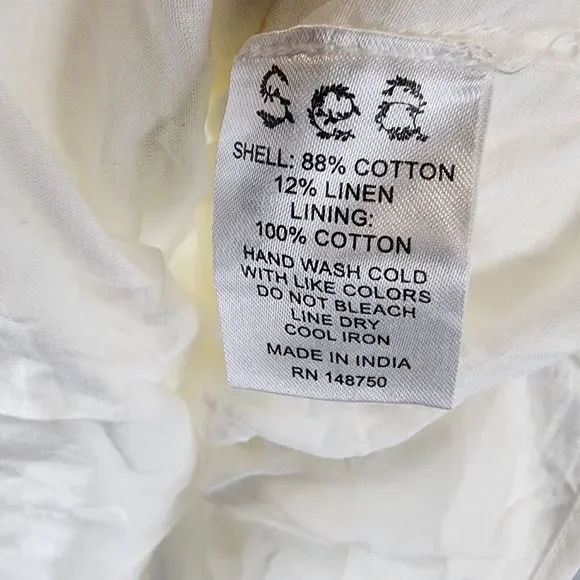 SEA NY Anita Eyelet Linen Blend Puff Sleeve Dress Girls 10 Cream Button Closure~ - Picture 8 of 11